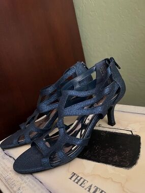 easy street Navy Glitter Caged Heeled Sandals